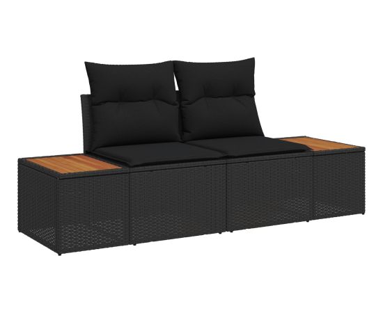 vidaXL Zestaw 8-osobowy sof ogrodowych z poduszkami Black Polirattan Acacia Dārza mēbeļu komplekti