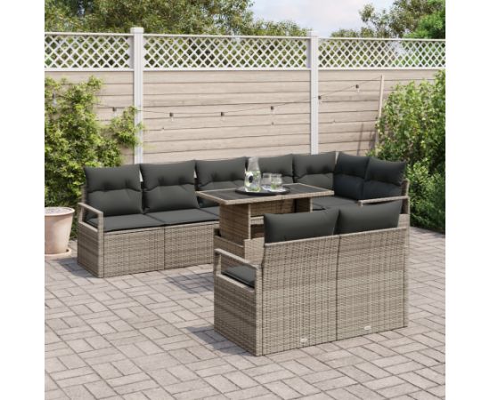vidaXL 9-częściowy zestaw sof ogrodowych z poduszkami szary poli rattan Dārza mēbeļu komplekti