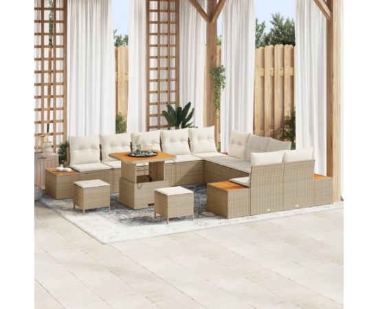 Vidaxl Zestaw Sofowy do Ogrodu 13 Elementów z Poduszkami Beżowy Polirattan Akacja Dārza mēbeļu komplekti