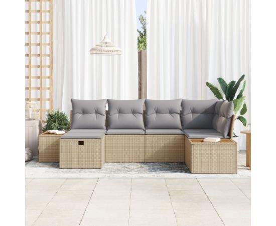 Vidaxl 6-częściowy zestaw sof ogrodowych z poduszkami Beżowy Polirattan Dārza mēbeļu komplekti