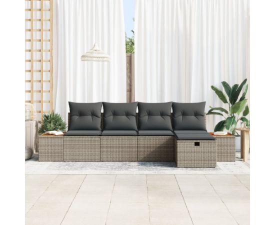 Vidaxl Szary 5-częściowy zestaw sof ogrodowych z poduszkami z polirattanu Dārza mēbeļu komplekti