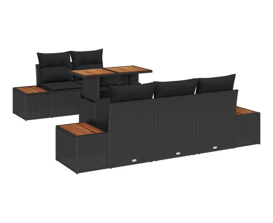 Vidaxl Zestaw ogrodowy 6 elementów z poduszkami czarnym polirattanem akacjowym Dārza mēbeļu komplekti