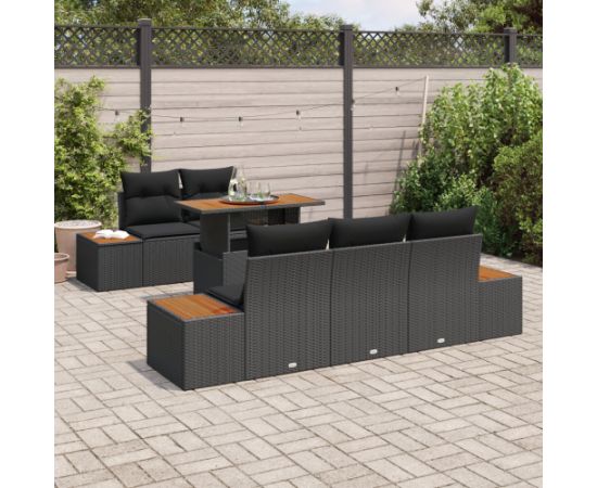 Vidaxl Zestaw ogrodowy 6 elementów z poduszkami czarnym polirattanem akacjowym Dārza mēbeļu komplekti