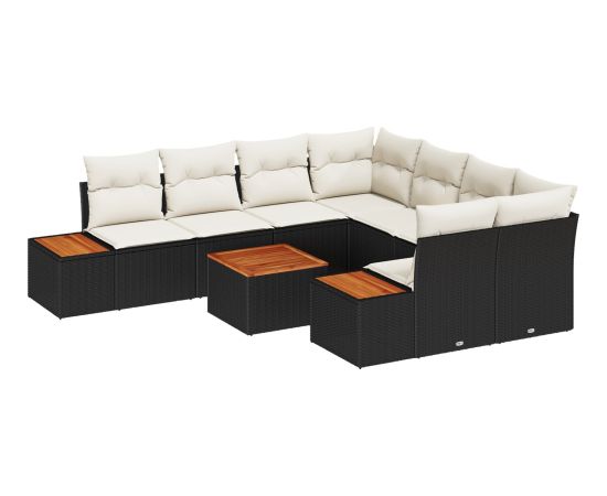 Vidaxl 9-częściowy zestaw sof ogrodowych z poduszkami czarny polirattan akacja Dārza mēbeļu komplekti