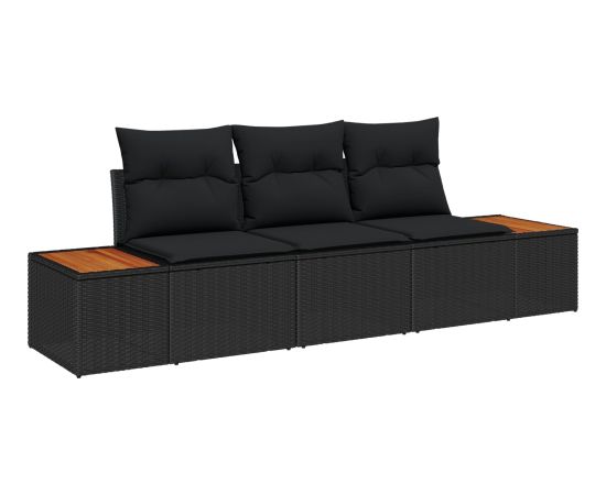 Vidaxl 3-częściowy zestaw sof ogrodowych z poduszkami czarny polirattan akacja Dārza mēbeļu komplekti