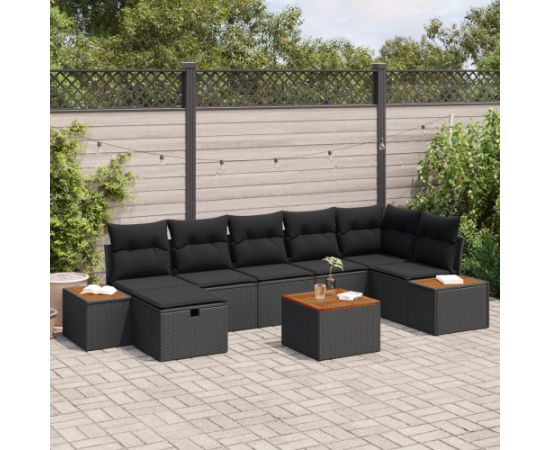 vidaXL 8-częściowy zestaw sof ogrodowych z poduszkami czarny polirattan Dārza mēbeļu komplekti