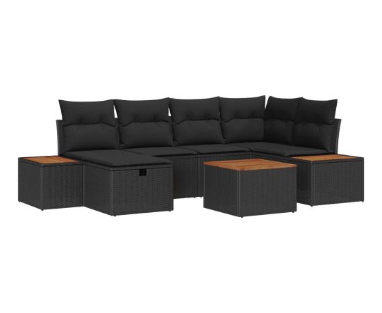 vidaXL 7-częściowy zestaw sof ogrodowych z poduszkami Czarny Polirattan Dārza mēbeļu komplekti