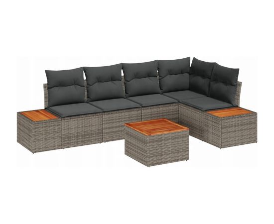 vidaXL 6-częściowy zestaw sof ogrodowych z poduszkami Szary Polirattan Akacja Dārza mēbeļu komplekti