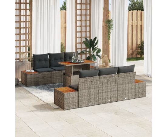 vidaXL 7-Częściowy Zestaw Sof Ogrodowych z Poduszkami Szary Poli Rattan Dārza mēbeļu komplekti