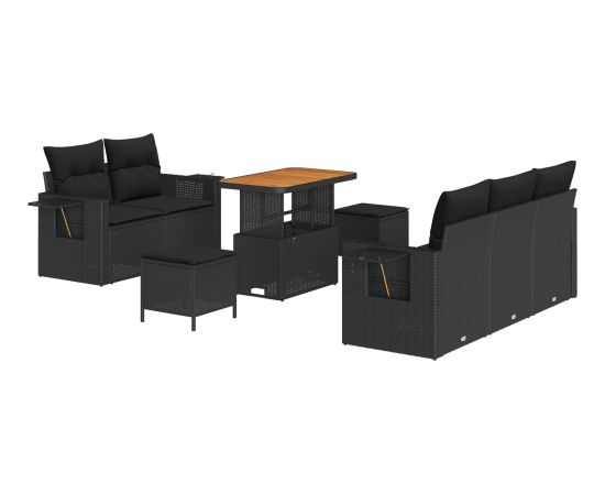 vidaXL 8-częściowy zestaw sof ogrodowych z poduszkami z czarnego polirattanu i akacji Dārza mēbeļu komplekti