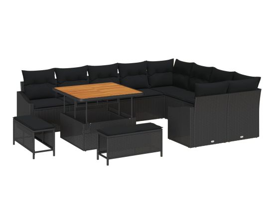 vidaXL 12-elementowy zestaw sof ogrodowych z poduszkami Czarne Polirattan Akacja Dārza mēbeļu komplekti