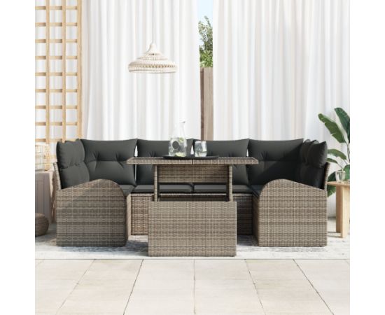 vidaXL Zestaw Sofowy Ogrodowy 7 Części Z Poduszkami Szary Poli Rattan Dārza mēbeļu komplekti