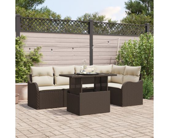 vidaXL 6-częściowy zestaw sof ogrodowych z poduszkami brązowy polirattan Dārza mēbeļu komplekti