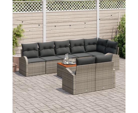 vidaXL 9-częściowy zestaw sof ogrodowych z poduszkami Szary Polirattan Akacja Dārza mēbeļu komplekti