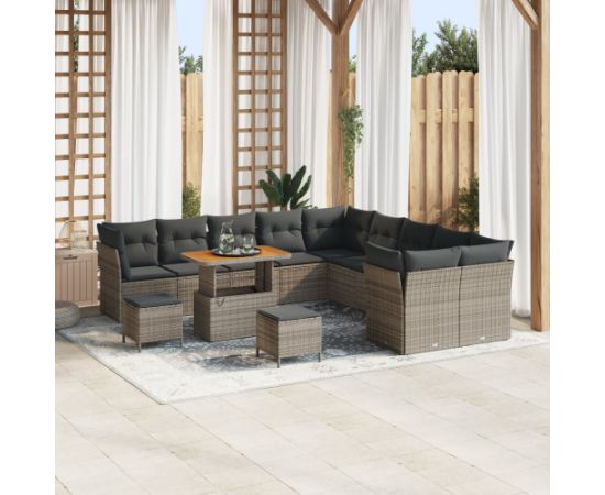 Vidaxl 13 Elementowy Zestaw Sofy Ogrodowej z Poduszkami Szary Polirattan Akacja Dārza mēbeļu komplekti