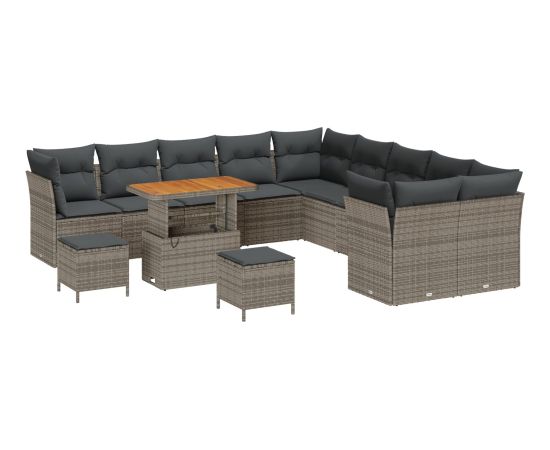 Vidaxl 13 Elementowy Zestaw Sofy Ogrodowej z Poduszkami Szary Polirattan Akacja Dārza mēbeļu komplekti