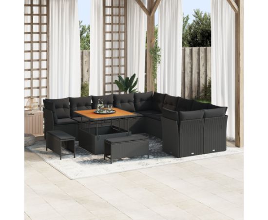 Vidaxl 13 elementowy zestaw sof ogrodowych z poduszkami czarny polirattan akacjowy Dārza mēbeļu komplekti