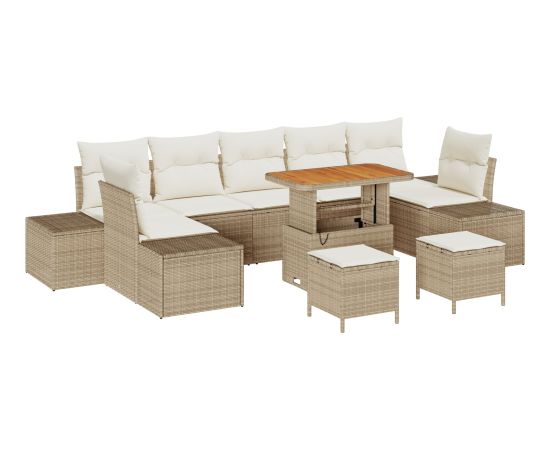 vidaXL 10-częściowy zestaw sof ogrodowych z poduszkami Beżowy Polirattan Akacja Dārza mēbeļu komplekti