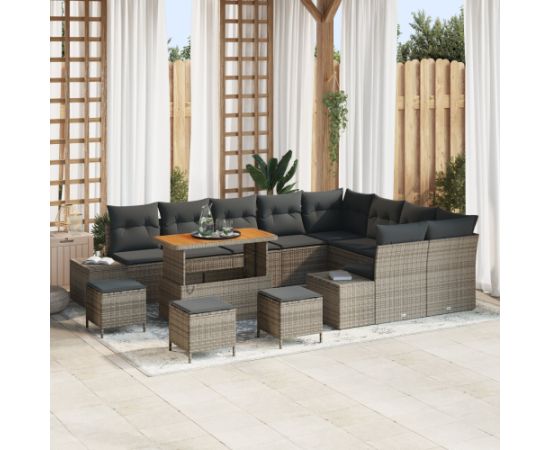 vidaXL 13-częściowy Zestaw Sof Ogrodowych z Poduszkami Szary Polirattan Akacja Dārza mēbeļu komplekti