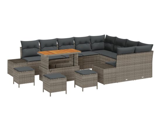 vidaXL 13-częściowy Zestaw Sof Ogrodowych z Poduszkami Szary Polirattan Akacja Dārza mēbeļu komplekti