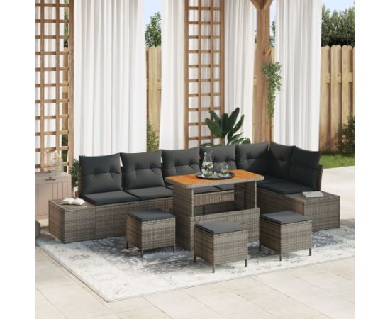 vidaXL 10-częściowy zestaw sof ogrodowych z poduszkami szary poli rattan akacja Dārza mēbeļu komplekti