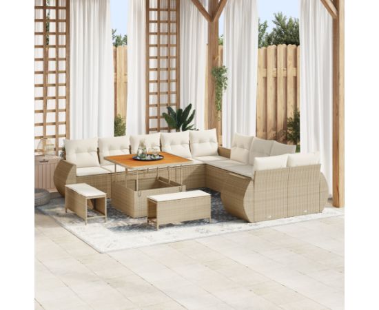 Vidaxl 13-częściowy zestaw sof ogrodowych z poduszkami beżowy polirattan akacja Dārza mēbeļu komplekti
