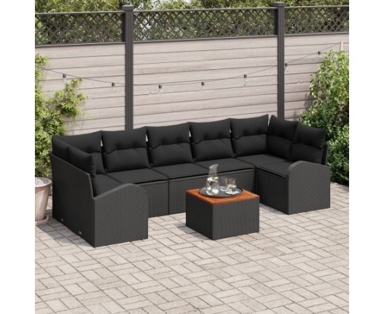Vidaxl Zestaw Sof Ogrodowych 8 Elementów z Poduszkami Czarny Polirattan Akacja Dārza mēbeļu komplekti