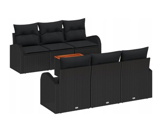 Vidaxl Zestaw 7-częściowy sof ogrodowych z poduszkami Czarny Polirattan Akacja Dārza mēbeļu komplekti