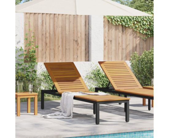 vidaXL Leżak słoneczny Czarny 200x55x35 cm z litego drewna akacjowego Шезлонги и пляжные стулья