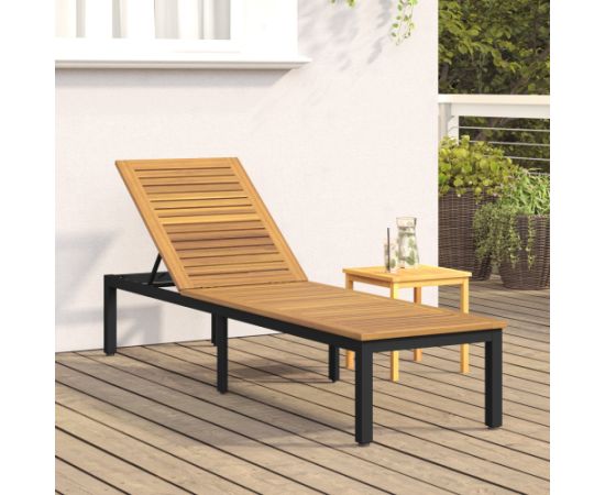 vidaXL Leżak słoneczny Czarny 200x55x35 cm z litego drewna akacjowego Шезлонги и пляжные стулья