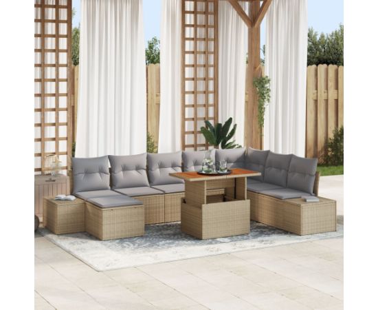 vidaXL Zestaw 9 sztuk sof ogrodowych z poduszkami Beżowy Polirattan Dārza mēbeļu komplekti