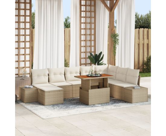 vidaXL 9 Elementowy Zestaw Sofy Ogrodowej z Poduszkami Beżowy Polirattan Dārza mēbeļu komplekti