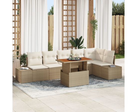 vidaXL 7-elementowy zestaw sof ogrodowych z poduszkami Beżowy Polirattan Dārza mēbeļu komplekti