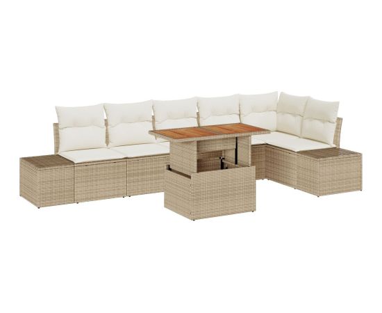 vidaXL 7-elementowy zestaw sof ogrodowych z poduszkami Beżowy Polirattan Dārza mēbeļu komplekti