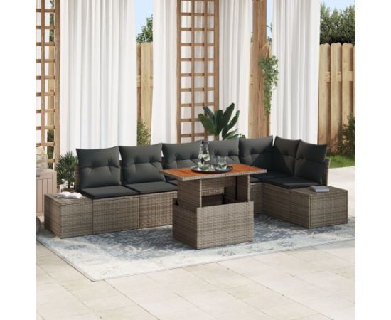 vidaXL Zestaw 7-częściowy sof ogrodowych z poduszkami szary polirattan Dārza mēbeļu komplekti