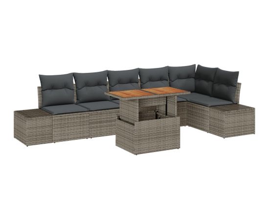 vidaXL Zestaw 7-częściowy sof ogrodowych z poduszkami szary polirattan Dārza mēbeļu komplekti