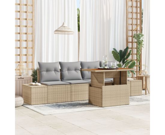 vidaXL 5-częściowy Zestaw Sof Ogrodowych z Poduszkami Beżowy Polirattan Dārza mēbeļu komplekti