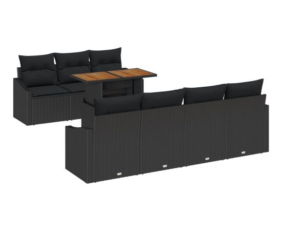 vidaXL Zestaw ogrodowy 8-częściowy z poduszkami czarny rattan Dārza mēbeļu komplekti