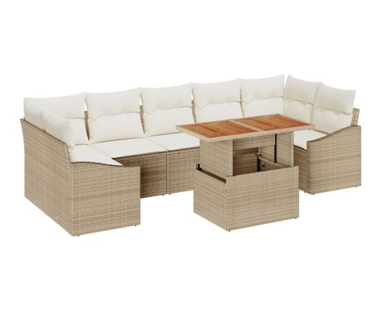 vidaXL Zestaw Sof Ogrodowych 8-częściowy z Poduszkami Beżowy Rattan Dārza mēbeļu komplekti