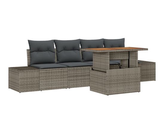 vidaXL Zestaw Sofy Ogrodowej 5 Elementów z Poduszkami Szary Polirattan Dārza mēbeļu komplekti