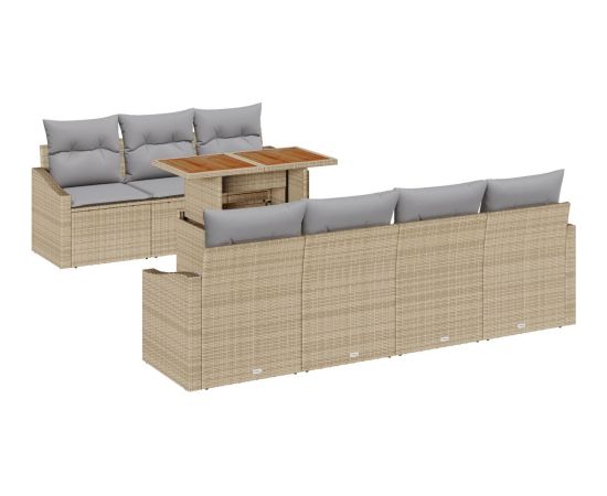 vidaXL Zestaw 8-pc sof ogrodowych z poduszkami Beżowy Polirattan Dārza mēbeļu komplekti