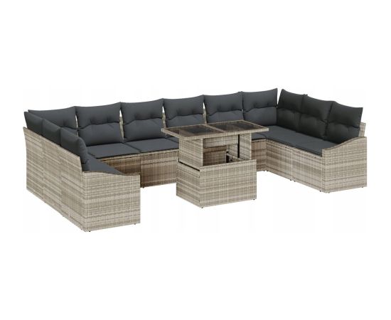 vidaXL Zestaw Sofowy 11 Częściowy z Poduszkami Jasnoszary Polirattan Dārza mēbeļu komplekti