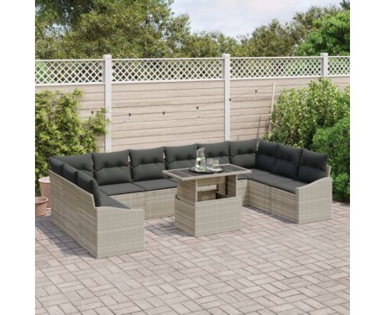 vidaXL Zestaw Sofowy 11 Częściowy z Poduszkami Jasnoszary Polirattan Dārza mēbeļu komplekti