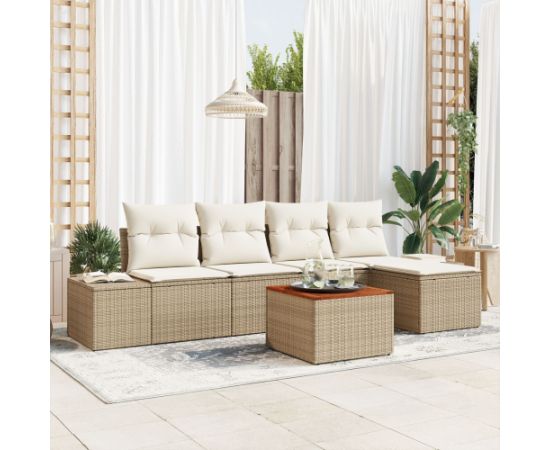 vidaXL Zestaw Sofowy do Ogrodu 6 Części z Poduszkami Beżowy Polirattan Akacja Dārza mēbeļu komplekti