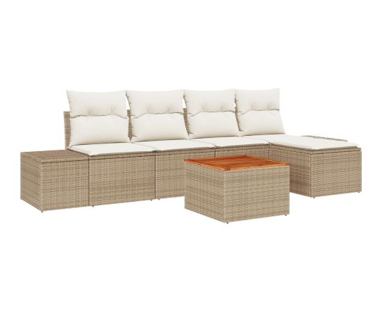 vidaXL Zestaw Sofowy do Ogrodu 6 Części z Poduszkami Beżowy Polirattan Akacja Dārza mēbeļu komplekti