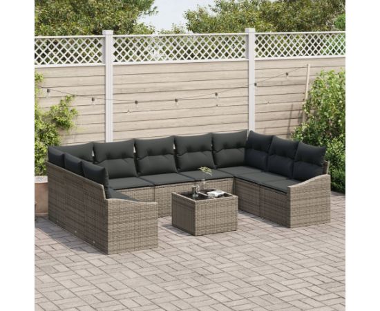 vidaXL 9-częściowy zestaw z sofą ogrodową i poduszkami w czarnym polirattanie Dārza mēbeļu komplekti