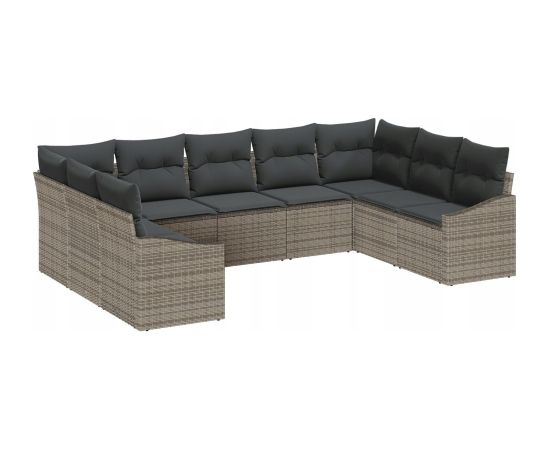 vidaXL 9 Częściowy Zestaw Sof Ogrodowych z Poduszkami Szary Poly Rattan Dārza mēbeļu komplekti