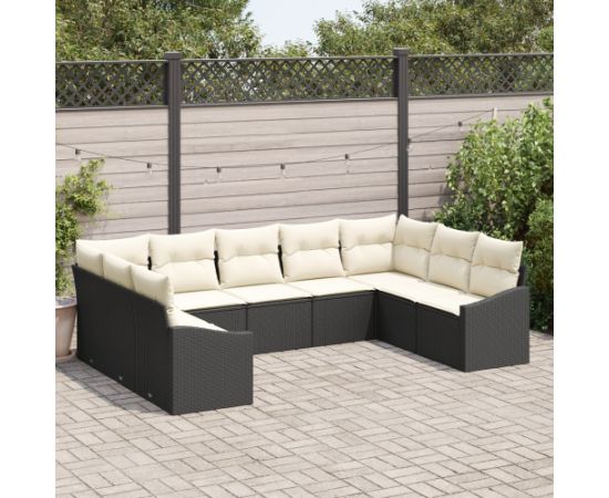 vidaXL 9 Częściowy Zestaw Jadalny do Ogrodu z Poduszkami Czarny Polirattan Dārza mēbeļu komplekti