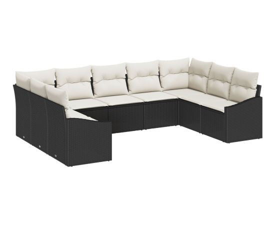 vidaXL 9 Częściowy Zestaw Jadalny do Ogrodu z Poduszkami Czarny Polirattan Dārza mēbeļu komplekti