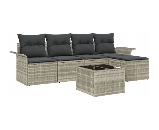 vidaXL Zestaw 6-częściowy sof ogrodowych z poduszkami Szary Polirattan Dārza mēbeļu komplekti